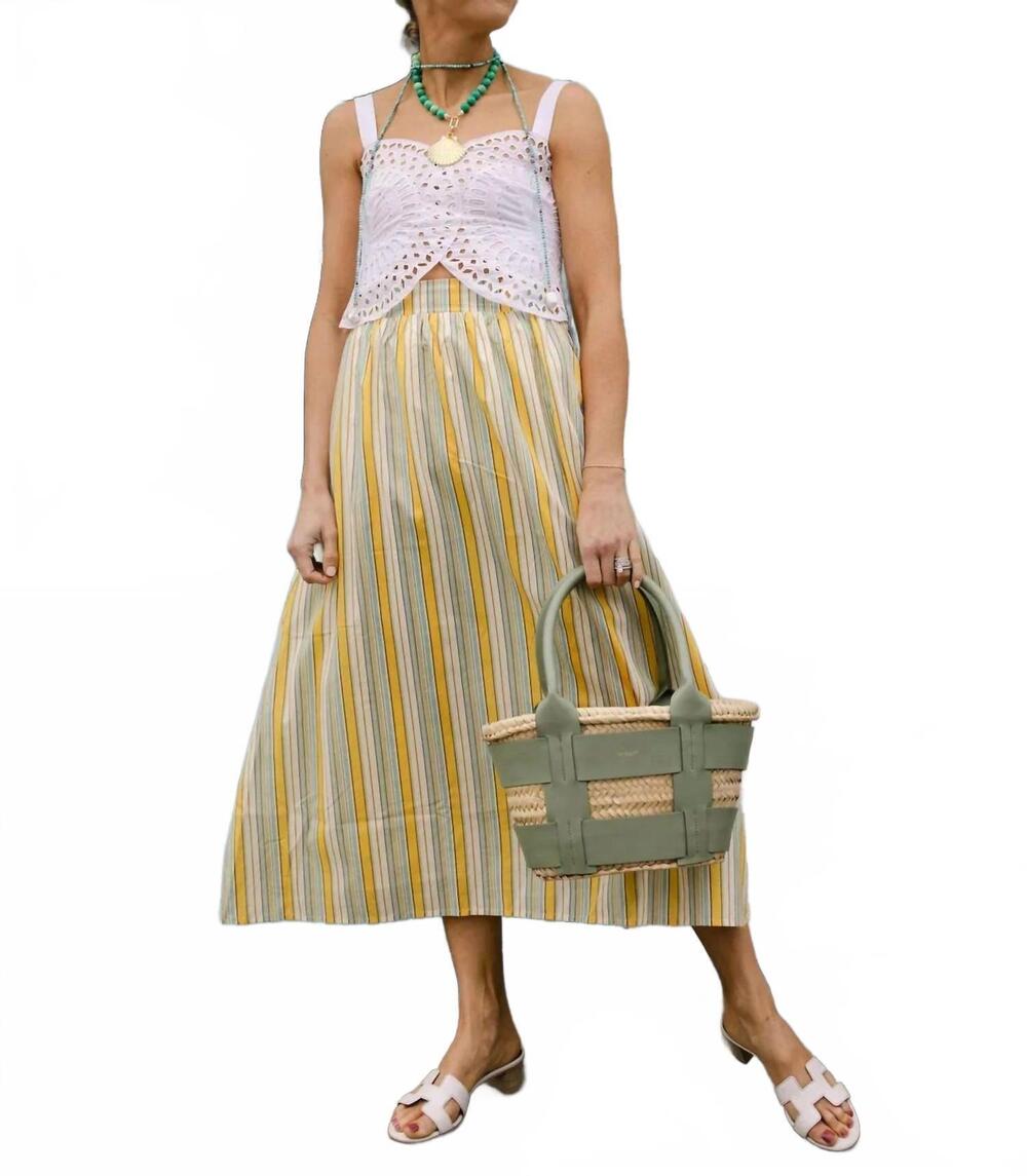 NEW DUFFIELD LANE shelley midi skirt in charleston sunset stripe